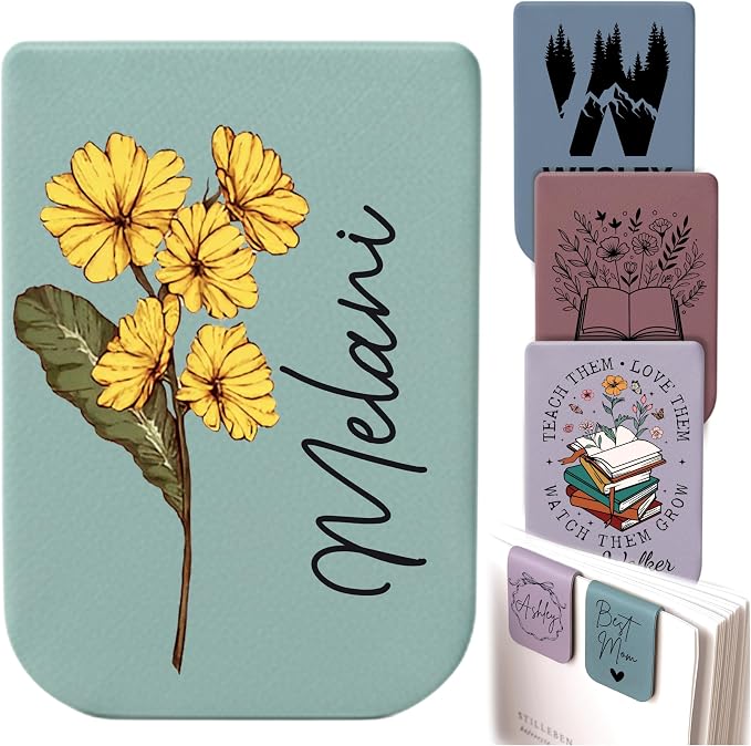 Personalized Magnetic Bookmark with Name, Custom Name Page Marker for Readers, Teachers, and Students, Floral and Botanical Design (1-Mix)