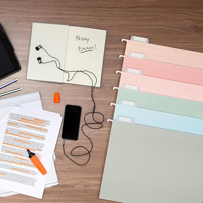 Hanging File Folders Letter Size,Pastel Colors,6 Pack Hanging File Folders with 1/5-Cut Tabs,Heavy Duty 1 Inch Expansion,Stay Organized for Your Home and Office Bulk File,Documents and Paper
