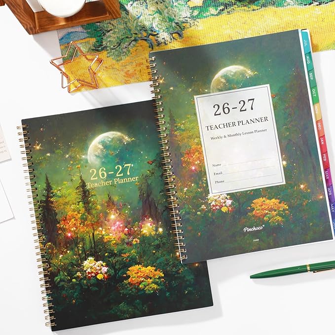 Teacher Planner 2026-2027 - Teacher Lesson Planner 2026-2027, Jul.2026 - Jun.2027, 9" x 11", Academic Planners Weekly and Monthly, Lesson Plan Book for Teachers with pocket, Tabs - Dreaming Moon