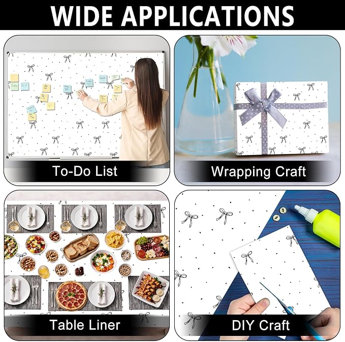 Black Bow Bulletin Board Roll Reusable Waterproof Erasable Black Bow and Book Bulletin Board Roll Bowknot Non-Woven Fabric Background Poster for Home Classroom Decor Wrapping DIY Craft 15.7" x 20ft