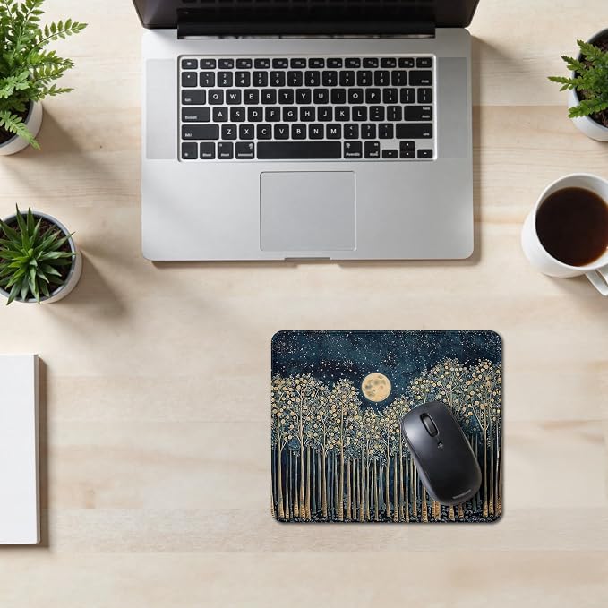 William Morris Inspired Witchy Moon Forest Mouse Pad, Vintage Botanical Nature Mouse Pad for Home Office Computer Gaming Desk Essentials, 9.5x7.9 Inch