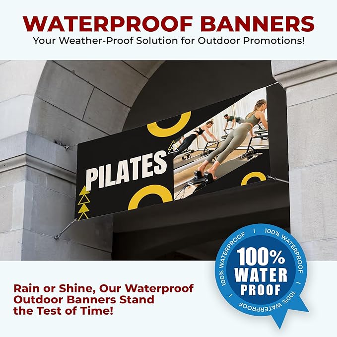 Pilaates Large Banners and Signs for Outdoor by Mavis Printing-Polyester Banner with 4 Holes for Easy Hang Indoor & Outdoor|4x1 Feet HD Print Sign to Promote Church| Made in USA