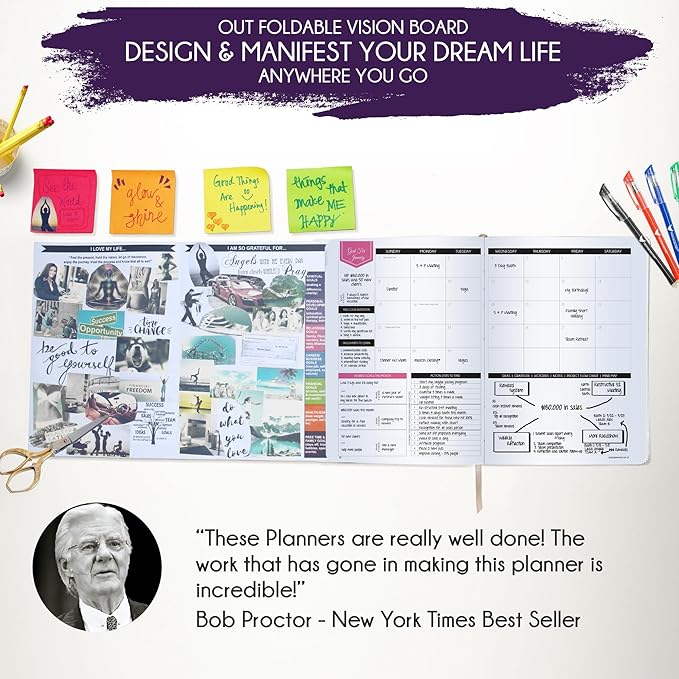 Deluxe 2026 Planner Weekly and Monthly | Law of Attraction Planner with Productivity App | 12-Month for Productivity, Gratitude & Goal Setting | Includes Foldable Vision Board, Gift Box & Stickers