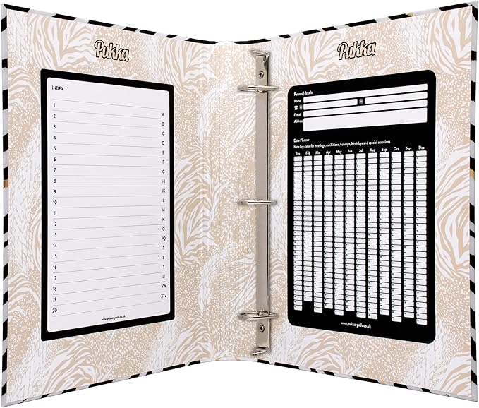 Pukka Pad, Wild A4 Preloaded 3-Ring Binder – Includes Personal Details and Planner Pages – Comes Preloaded with 5-Part Dividers – Standard 3-Ring Mechanism - Zebra
