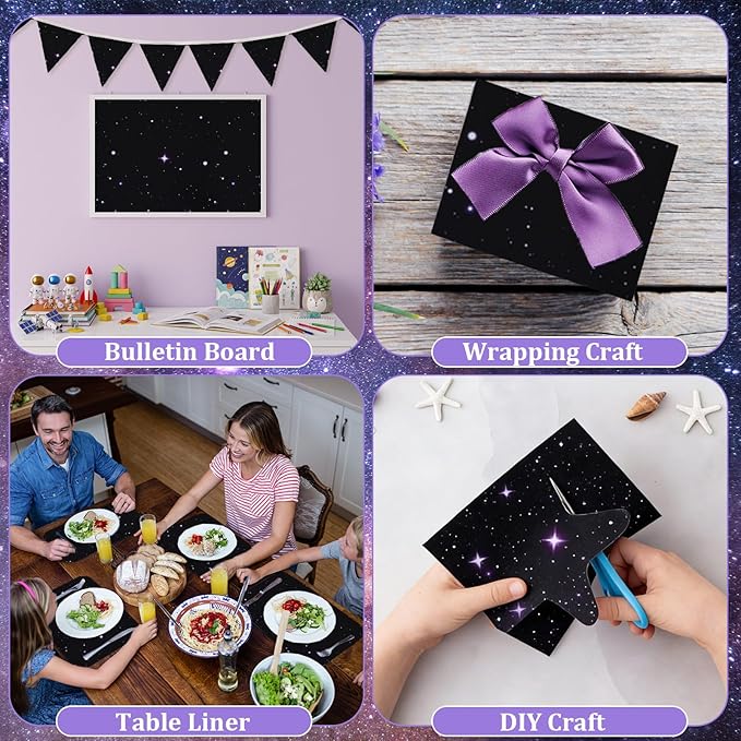 Starry Bulletin Board Paper Roll Non-Woven Bulletin Board Background Reusable Waterproof Blue Purple Classroom Poster Fade Resistant Poster for Classroom Decor Wrapping Crafts Supplies 15.6 In x 12 Ft