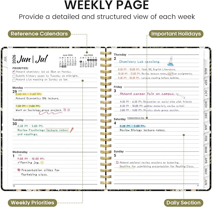 Planner 2026-2027, Academic Monthly and Weekly Calendar Planner for Women, July 2026 - June 2027, Hardcover Pretty Agenda Planner Book with Tabs, Spiral Daily Organizer for School Office Home Supplies, 8.5" x 11" - Mushroom