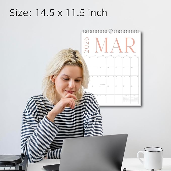 Aesthetic Wall Calendar 2026, 18 Monthly Vertical Calendar January 2026 to June 2027, 14.5" x 10.5" Modern Wall Hanging Calendar for School, Home, Office for Monthly Organizing & Planning