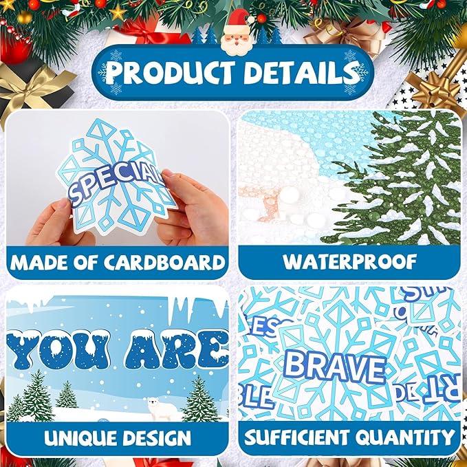 Winter Affirmation Station Bulletin Board Door Decoration Winter Snowflake Classroom Decor Christmas Motivational Positive Cutout Classroom Mirror Growth Mindset Decor for School Home Door Wall Supply