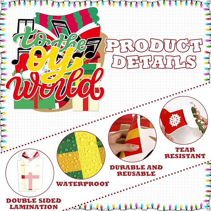 Christmas Deer Music Bulletin Board Door Decorations Xmas Joy to The World Classroom DIY Photo Crafts Singing Elk Snowflake Paper Cutouts Winter Party Favors School Home Chalkboard Door Decor Supplies
