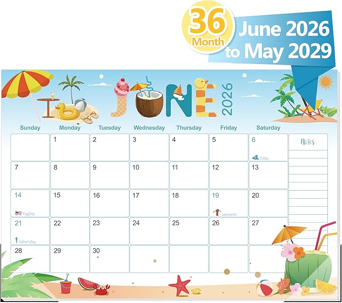 Guasslee Desk Calendar 2026-2029,36 Months Calendar Runs from 2026 Jun. to 2029 May, 17"x11.5" Monthly Desktop/Wall Planner with Thick Paper and Notes for Home School & Office