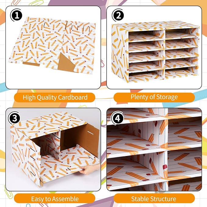 Dispowreath 2 Pack 10 Slots Construction Paper Storage, Classroom Mailboxes, Back to School Literature Cardboard Paper Organizer for Teacher, Office, 19.7 x 12.4 x 11.8 Inches(Yellow,Pencil)