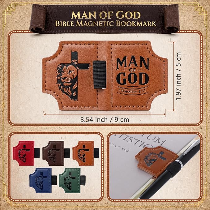 Epakh 20 Pcs Bulk Fathers Day Christian Gifts for Men Church Religious Man of God Leather Magnetic Bookmarks Pen Holder Religious Bible Verse Magnetic Bookmark Gifts for Men Book Lovers (Novel)