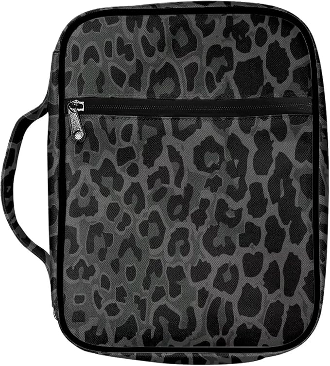 Suobstales Black Dark Green Leopard Print Bible Cover Carrying Book Case Church Bag Bible Protective with Handle, Portable Bible Bags Bible Protective Holder for Women Men