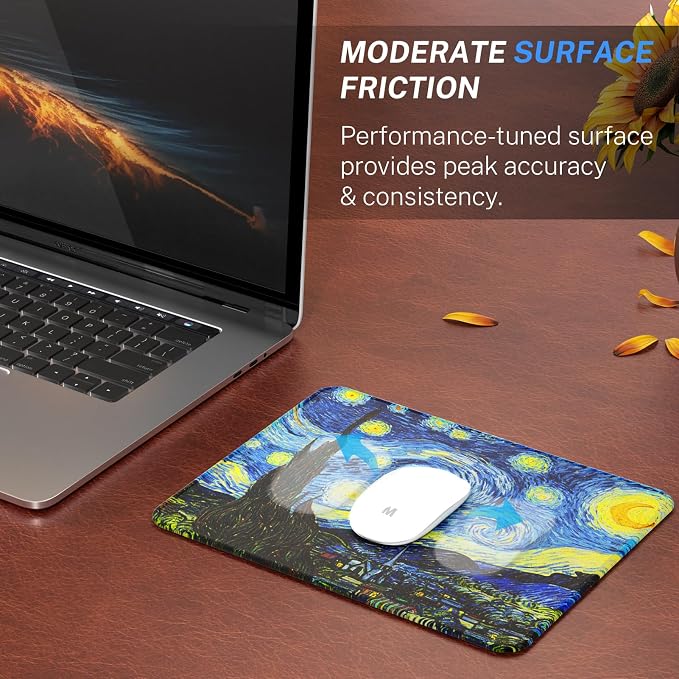 MROCO Essential Office & Gaming Mouse Pad, 8.5 x 11 Inch, Starry Night | Anti-Fray Stitched Edges, Functional and Stylish Pattern Design, Non-Slip Rubber Base, Water and Stain Resistant Protection
