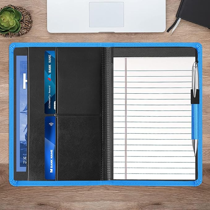 Padfolio/Portfolio Binder, Mini Padfolio Portfolio Binder 5 x 8 Legal Writing Pad, A5 Document Organizer Folder for Men Women,Blue