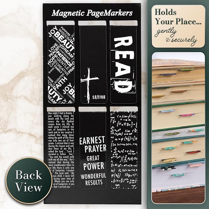 Christian Art Gifts Magnetic Scripture Bookmark Set for Men & Women with Black and White Gospel Salvation - Inspirational Magnetic Bible Verse Pagemarker Set of 6 for Bibles and Books Size 2.3” x 0.8”