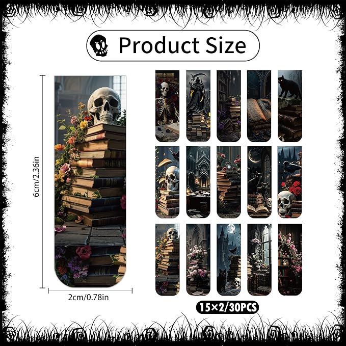 Dark Academia Magnetic Bookmarks, 30 Pcs Gothic Magnet Bookmark Clips, Witchy Novelty Book Mark for Reading Women Men, Dark Romance Merch Gifts Office School Supplies