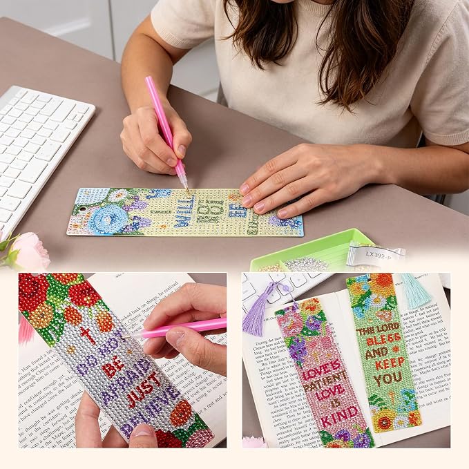 4 Pcs Flower Diamond Painting Bookmark for Books, Journals, Planners｜DIY Diamond Art Kits for Reading Women & Men｜Beautiful Book Marks Gifts for Book Lovers｜Reading Accessories for Adults & Kids