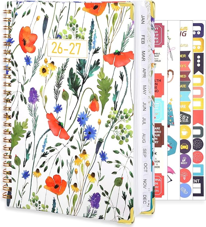 2026-2027 Planner, Weekly and Monthly Planner, July 2026-June 2027, Calendar Planner A5 (6.1" x 8.4") with Tabs, Inner Pocket for Home School Office Supplies, Red Flower