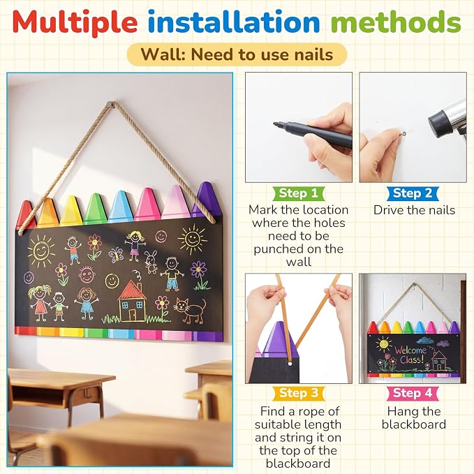 MotiMind 1 Pcs Giant Outdoor Chalkboard for Kids Suitable Indoor and Outdoor Use, Weatherproof Large Black Chalkboard Panels for Wall Back to School Decorations (Large Crayon)
