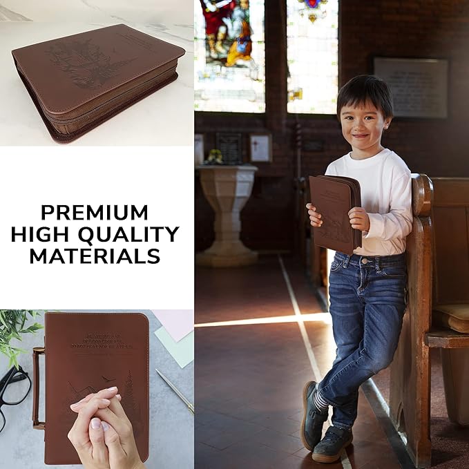 DEHITE Bible Cover Case for Men and Women – Leather Bible Carrying Bag – Pen Slots – Zippered Pocket – Premium Faux Leather