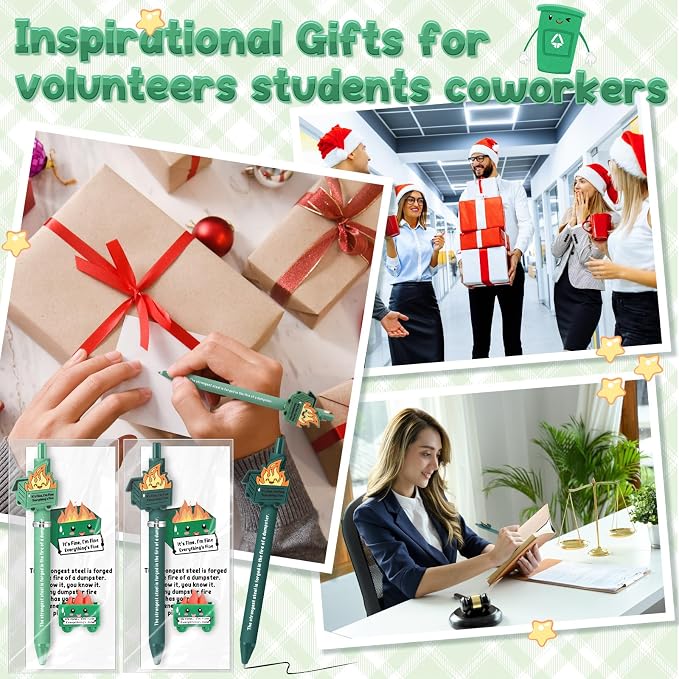 Sayglossy 36 Set Dumpster Funny Desk Accessorie Employee Appreciation Bulk Teacher Graduation End of Year Positive Coworker CNA Nurse Thank You Inspirational Pen Mini Figurine Card Bookmark (Green)