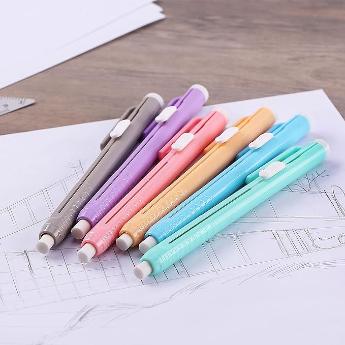 Mr. Pen- Retractable Mechanical Eraser Pens, 6 Pack, Pastel Colors, Latex-Free Precision Pencil Erasers for Artists, Students, Drawing, Sketching & Drafting