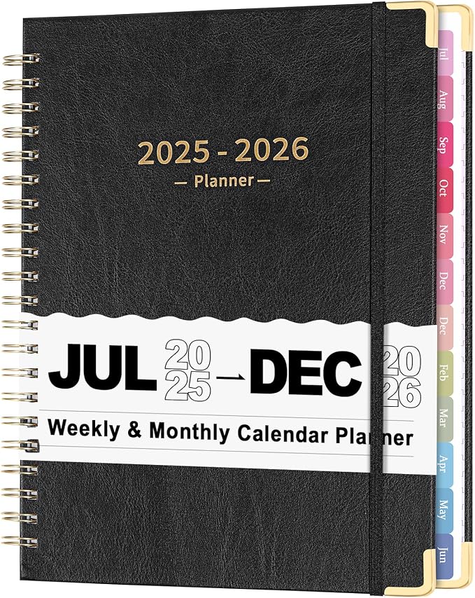 Fetinar 8.5" x 11" Academic Planner 2025-2026: July 2025 - June 2026 |Monthly Weekly Daily Hardcover | Teacher Student School Office Organizer with Tabs & Storage (Black)