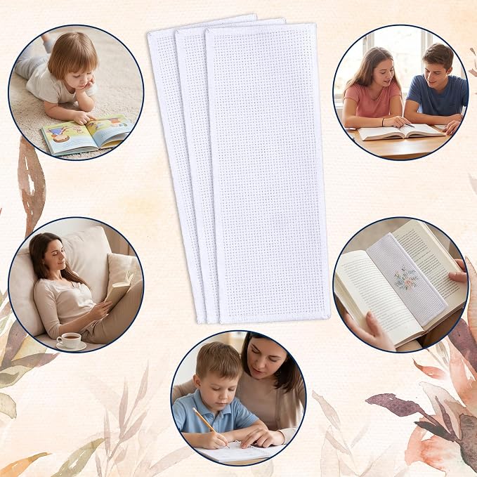 10 Pcs Blank Cross Stitch Bookmarks, Shimmeroo Cotton Fabric Book Marker Cross Stitch with Embroidery Edge Rectangle Embroidery DIY Bookmark for Crosstitch Project(7.48 * 2.76 Inch)