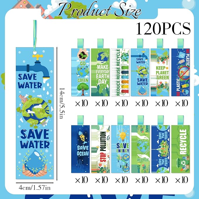 Earth Day Bookmark Gifts - 120 Pcs Paper Bookmarks Bulk for Students Book Lovers Page Marks Ribbon Reading Accessories Bookish Prizes Gift for Educational Environmental Protection Activity