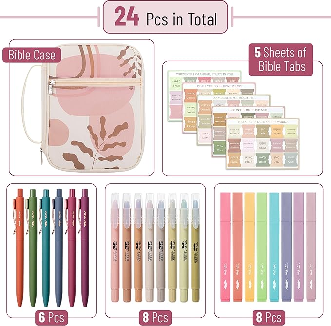Mr. Pen- Bible Cover Case for Women, Large Bag with Durable Handle, 24-pcs Bible Journaling Kit & Study Supplies with No Bleed Highlighters and Pens, Christian Gift for Women, Mothers Day Gift