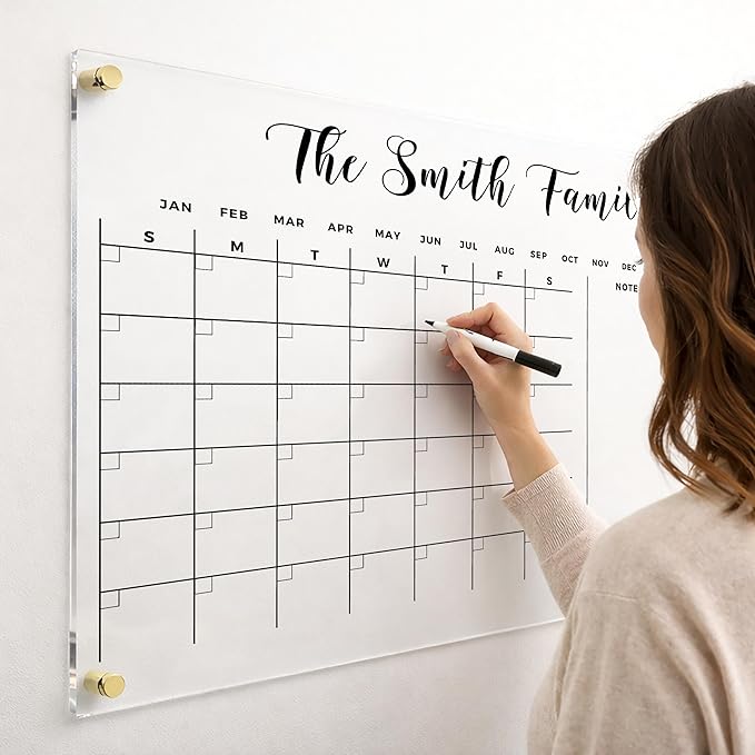 Personalized Calendar with Family Name - Custom Family Weekly & Monthly Planner, Dry Erase Wall Calendar Organizer, Calendar with Marker