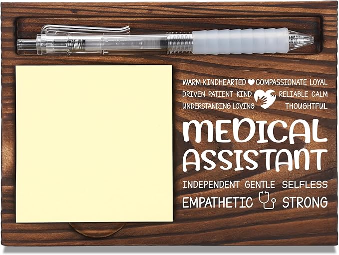 Medical Assistant Appreciation Gifts, Thank You Gift for Healthcare Coworker, Medical Office Coworkers Staff Appreciation Gifts, Sticky Note Holder Wooden Notepad & Pen Holder 6.5" x 4.7" - FTA284