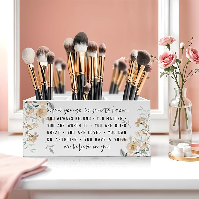 Before You Go Inspirational Pen Pencil Holder, Motivational Gifts for Women, Watercolor Floral Positive Affirmations Pencil Pen Holder Organizer for Home Office Desk Accessories