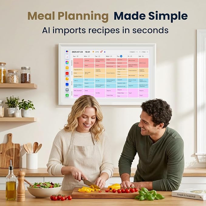 21.5-Inch Smart Digital Calendar & Photo Frame for Family, Large Wall Planner with Auto-Sync to Apple, Google & Outlook, Touchscreen Display with Chore Chart, To-Do Lists & Meal Planner, No Subscription, White Frame