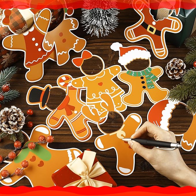 Gersoniel 72 Pcs Christmas Gingerbread Man DIY Paper Cutouts Xmas Bulletin Board Decoration Christmas Cutouts Cartoon Decoration for Xmas Holiday Festival Party Supplies Photo Crafts Home Decor