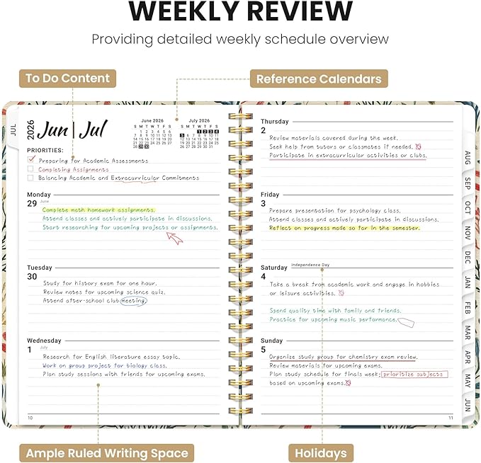 Planner 2026-2027, Monthly and Weekly Academic Planner July 2026 - June 2027, Hardcover Student Teacher Planning Agenda Calendar Book with Tabs, Perfect for Office School Supplies, A4 (8.5" x 11") - Herbs