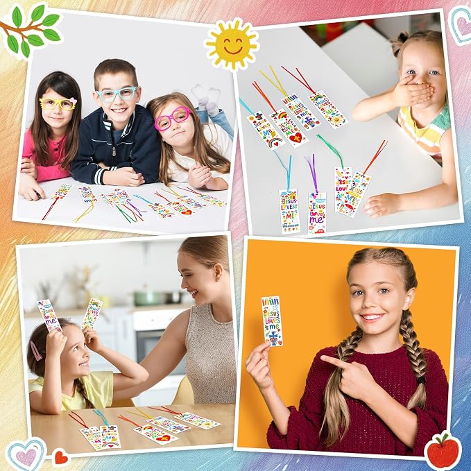 Yaomiao 120 Pcs Jesus Loves Me Bookmarks with Ribbon Jesus Party Favors Paper Religious Cross Bookmarks Inspirational Christian Gifts Bulk for Bible Study Sunday School VBS Party Supplies