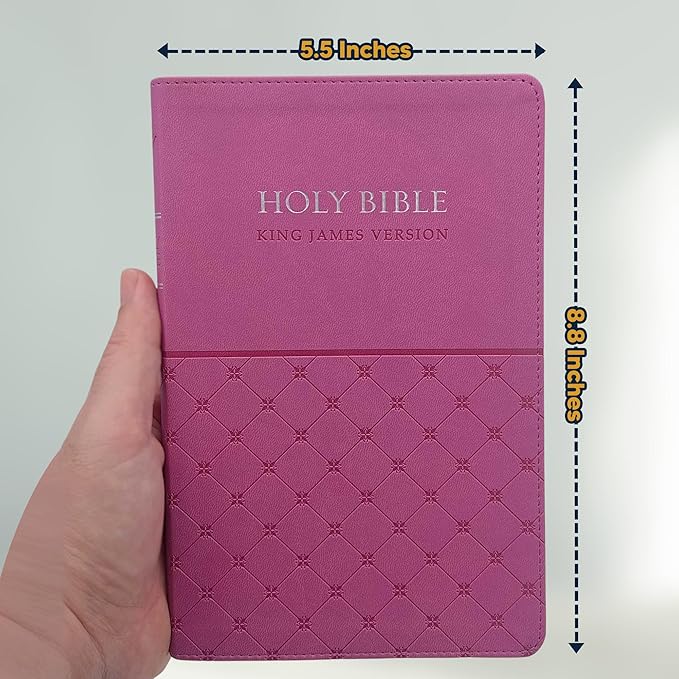 Faux Leather Custom KJV Holy Bible Personalized with Name | Small Text | King James Version Gift and Award Bible for Religious Occasions, Pink