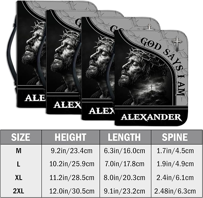 Custom Leather Bible Cover with Name – Personalized Bible Case for Women Zippered with Handle, Bookmark & Storage Pockets, Christian Gift for Mom, Daughter, Grandma (Man - God Says I Am, M-2XL)
