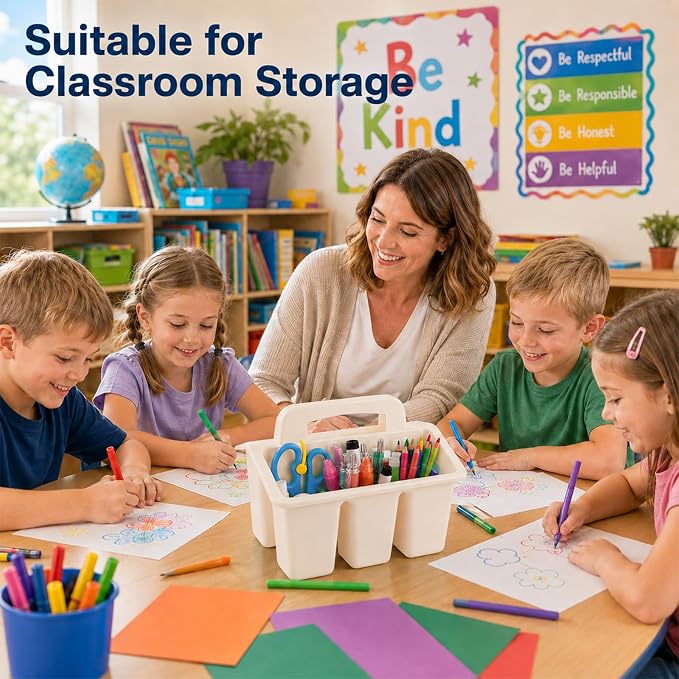 gisgfim 8 Pack Classroom Caddy Storage Basket with Handle 4 Compartment Storage Caddy Plastic Arts Crafts Caddies Protable Classroom Craft Caddies for Kids Schools Art Craft Supplies(Boho)