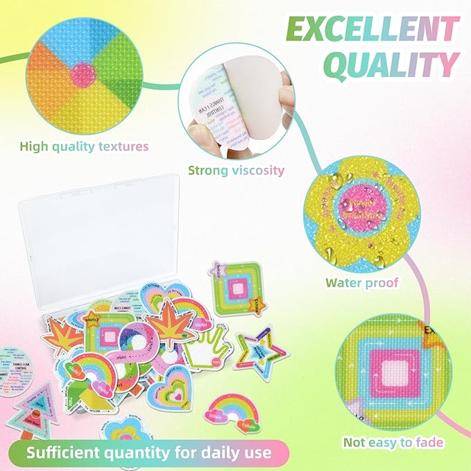 48 Pieces Anxiety Sensory Stickers with Storage Box - Calming Strips with 2 Textured Stickers for Adults & Teens Desk Fidge