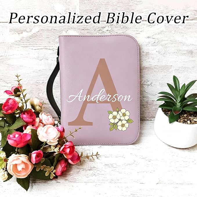 Personalized Bible Cover Custom Leather Bible Case with Handle Bible Study Accessories Supplies Christian Gifts (Initial)