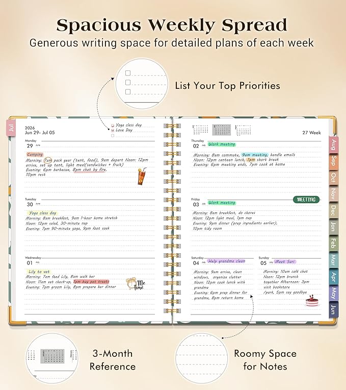 Academic Planner 2026-2027, Hardcover Weekly and Monthly Calendar Planner from July 2026 - June 2027, 8.5" x 11" A4 Large Daily Agenda with Tabs, College School Organizer for Student Teacher, Field of Daisies