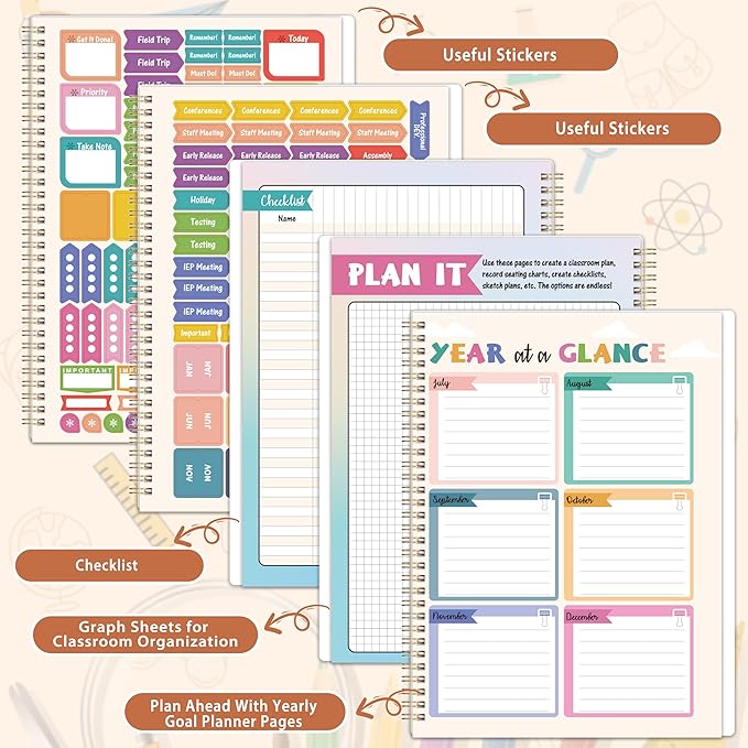 Teacher Planner - Undated Teacher Planner 9''x11'', Undated 2026-2027 Teachers Lesson Planners/Plan Book/Calendar Planners with Stickers, Schedules, Calendars and Inner Pockets