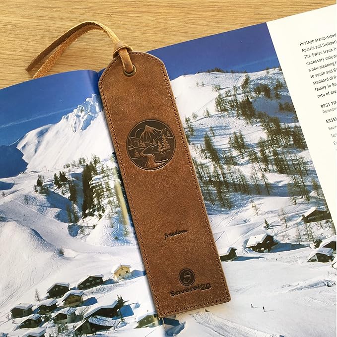 Leather Bookmark Handmade with Mountain Design - 2 Genuine Leather Book Marks - Perfect Bookmarks for Men Women and Kids | Great Book Lovers Gift for Bookworms Writers Friends and Family