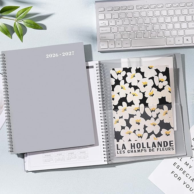 2026-2027 Monthly Planner - Planner 2026-2027, Jul 2026 - Dec 2027, 18-Month, with Tabs & Pocket & Label, Contacts and Passwords, 9" x 11", Thick Paper, Twin-Wire Binding, Gray
