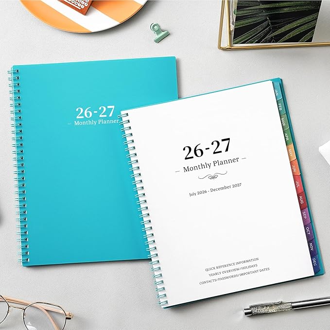 2026-2027 Monthly Planner/Calendar - Academic Planner 2026-2027, JUL 2026 - DEC 2027, 18-Month Planner with Colorful Tabs, 26-27 Calendar Planner for Daily Organizing - Waterproof Cover (8" x10", Monthly Pages & Notes, Blue)