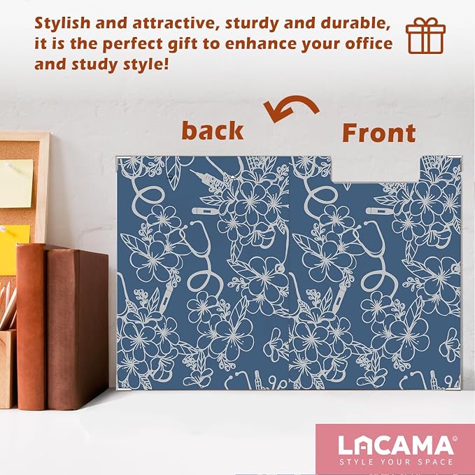 Lacama Nurse Clipboard with Storage for Office Classroom Desk, Blue Nurse Gift, Nursing School Office Supplies, Flower Stethoscope Project Folders with Metal Clip for Nurses Women, 12.4x9.25