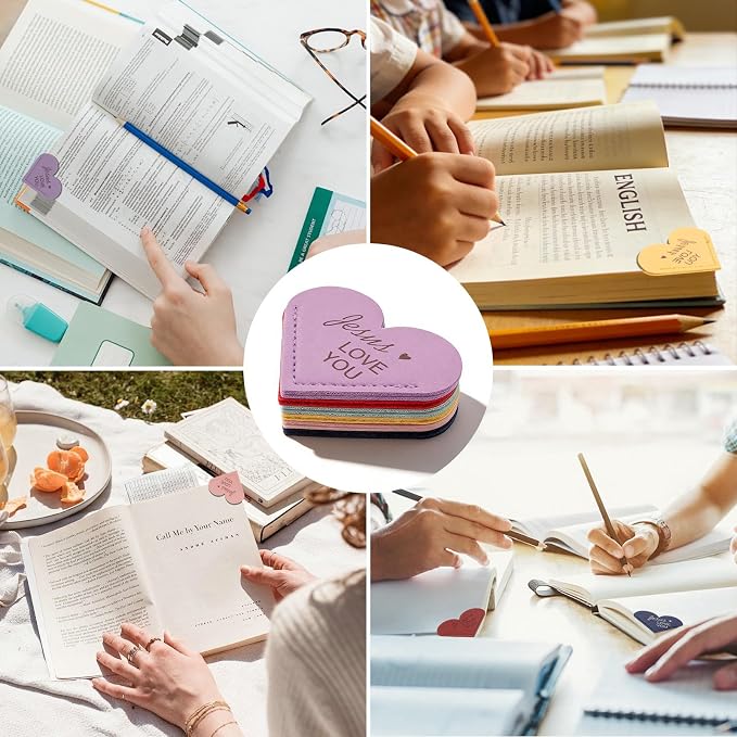 Leather Heart Bookmarks, 12pcs Cute Corner Page Book Marks, Jesus Love You,for Inspirational Religious Gifts Book Accessories (12pcs)
